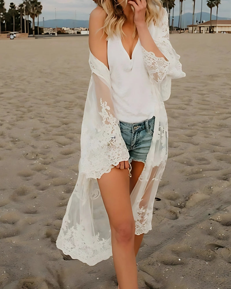 Kimono long en dentelle à manches longues — vue 8