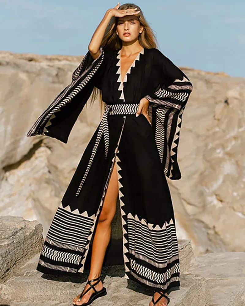 Kimono femme noir à motifs — vue 4