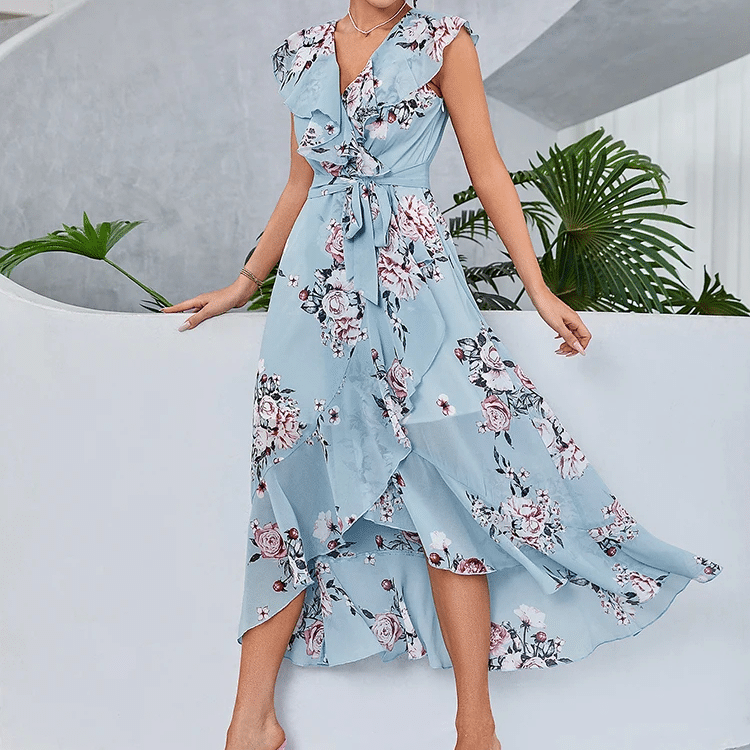 Robe champêtre bleue sans manches et sophistiquée — vue 5