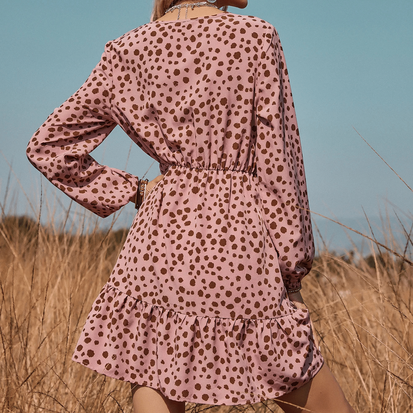 Robe champêtre avec motif à pois et manches longues — vue 4