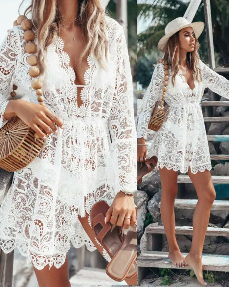 Robe bohème courte et en dentelle transparente — vue 3
