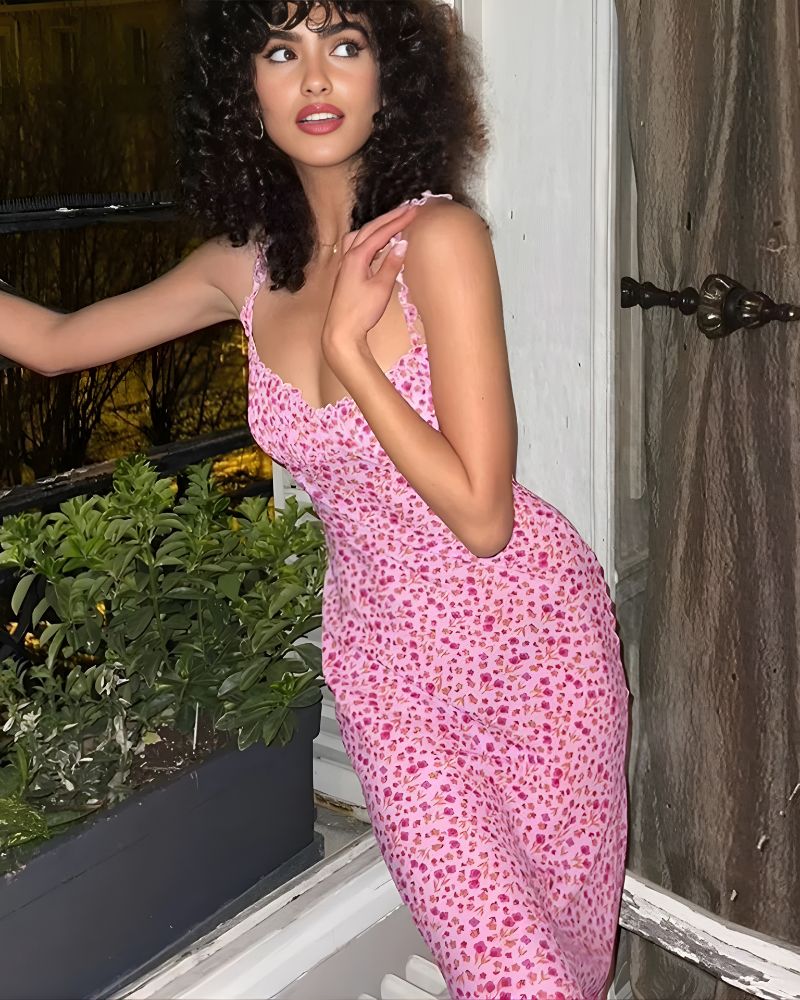 Robe bohème rose imprimé floral — vue 5