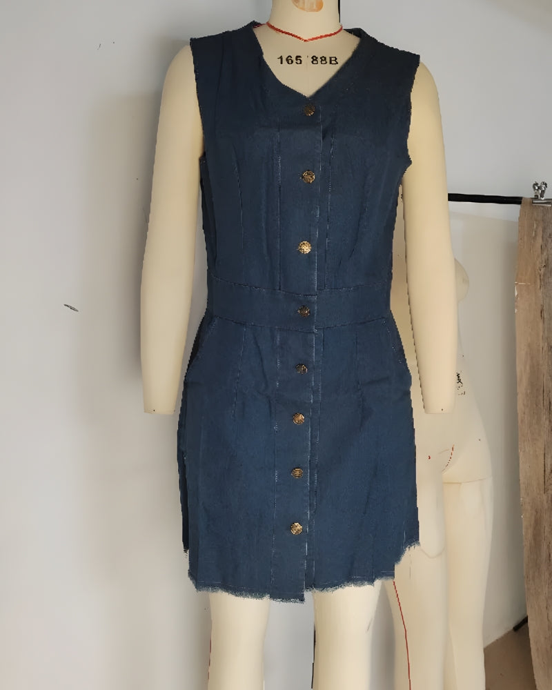Robe en jean col v vintage bohème été — vue 5