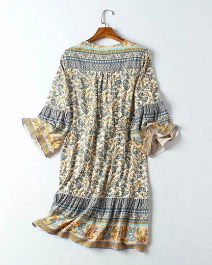 Robe mini manches évasées en viscose à imprimé floral bohème — vue 2