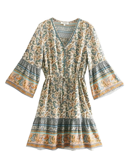 Robe mini manches évasées en viscose à imprimé floral bohème — vue 6
