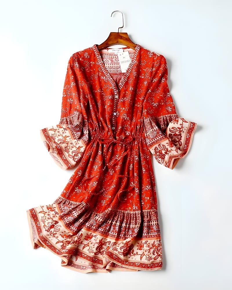 Robe mini manches évasées en viscose à imprimé floral bohème — vue 5