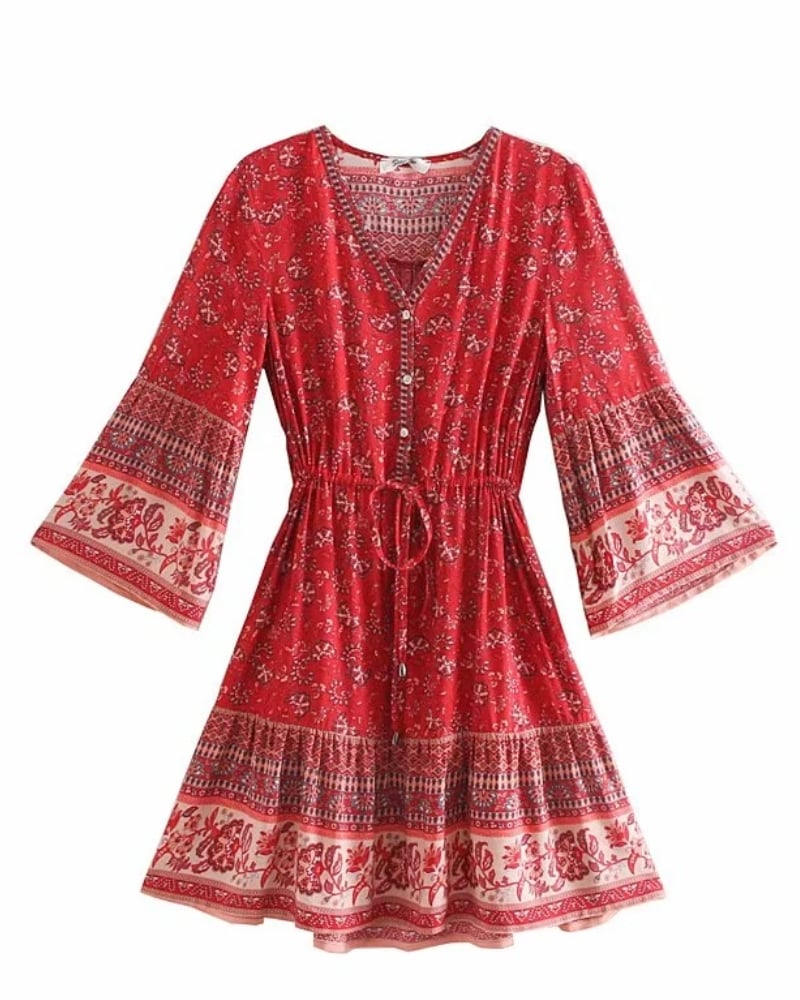 Robe mini manches évasées en viscose à imprimé floral bohème — vue 4