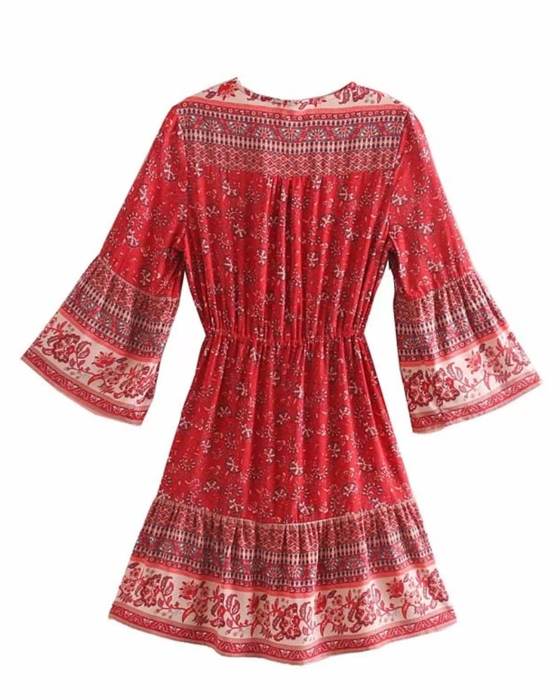 Robe mini manches évasées en viscose à imprimé floral bohème — vue 3