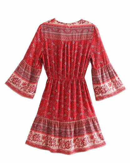 Robe mini manches évasées en viscose à imprimé floral bohème — vue 3