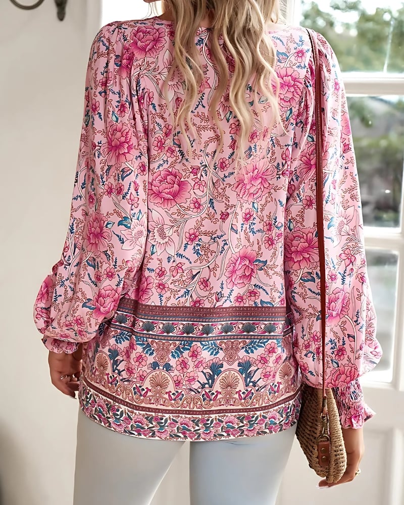 Blouse imprimée fleuri à manches longues décontractée style boho — vue 3