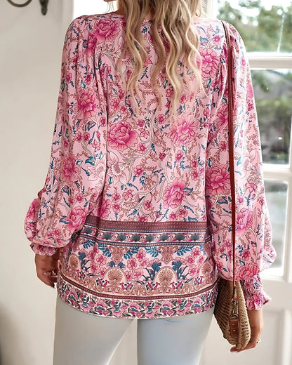 Blouse imprimée fleuri à manches longues décontractée style boho — vue 3