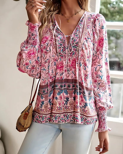 Blouse imprimée fleuri à manches longues décontractée style boho — BOHERIS