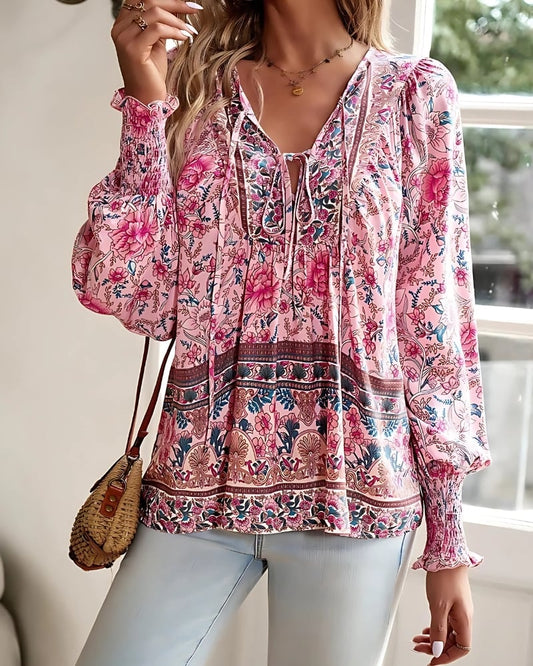 Blouse imprimée fleuri à manches longues décontractée style boho — BOHERIS
