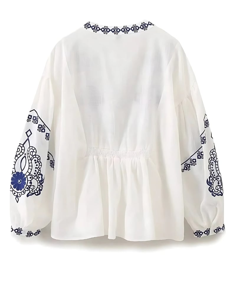 Chemise col v brodée à manches bouffantes — vue 3