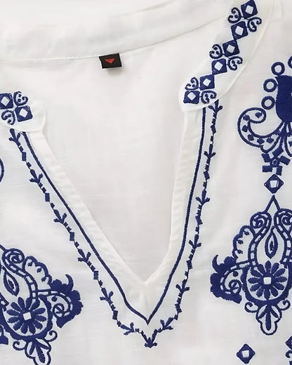 Chemise col v brodée à manches bouffantes — vue 5
