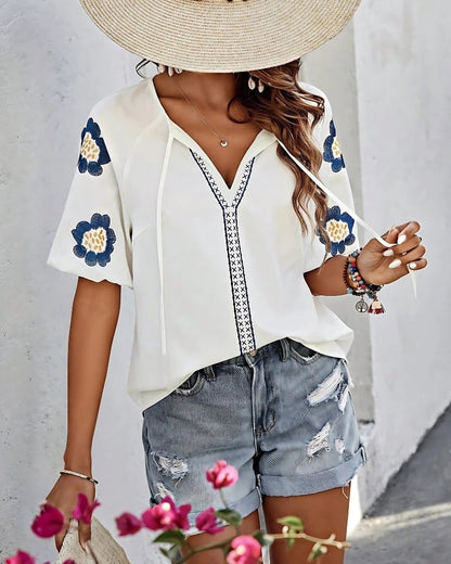 Chemisier col v boho à manches mi-longues bouffantes — vue 5