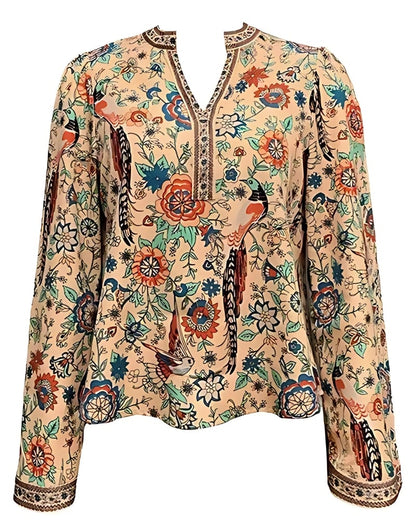 Chemisier imprimé floral col v décontractée manches longues style boho — vue 2