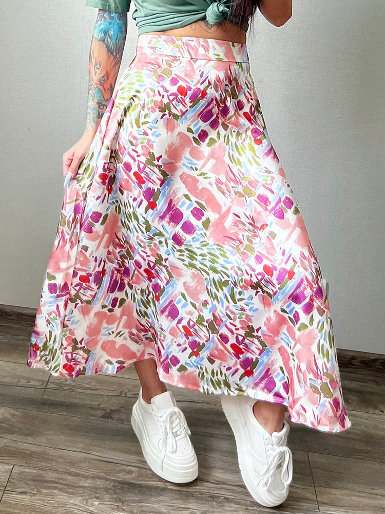 Jupe bohème longue au style artistique en satin — vue 2