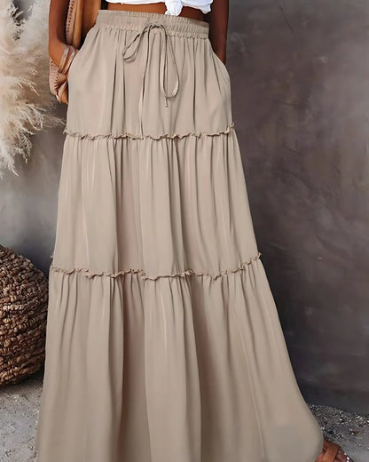 Jupe longue à volants superposés couleur unie taille haute — vue 9