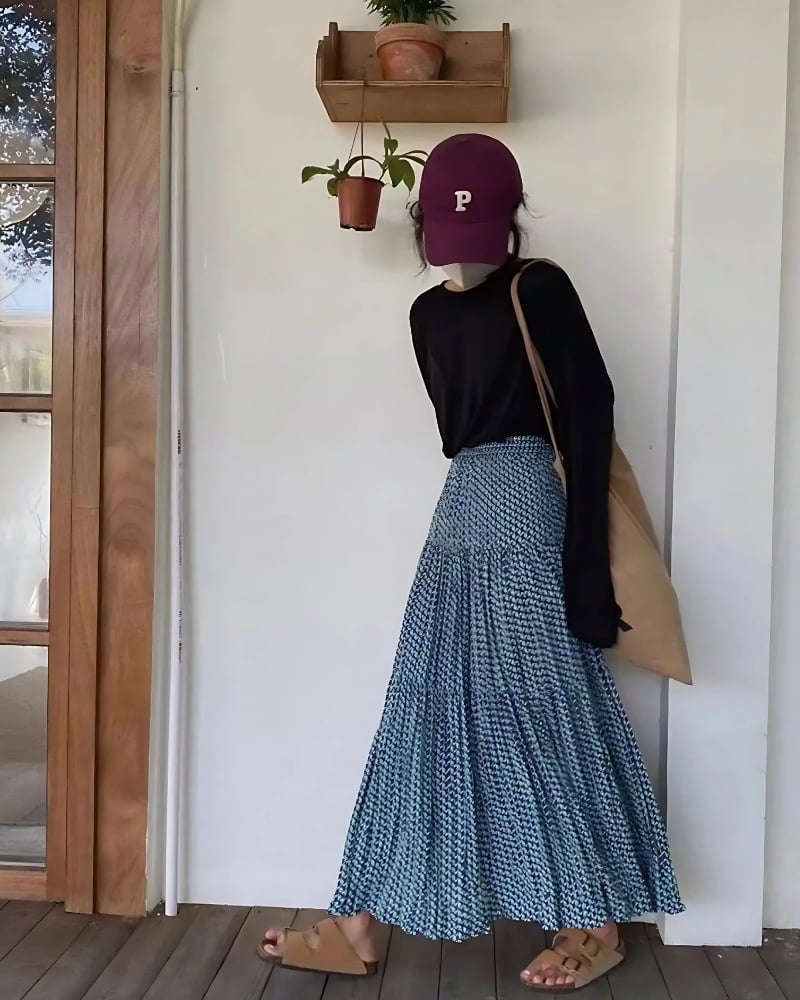 Jupe longue ample élastique taille haute — vue 4