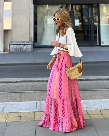 Jupe longue bohême ample imprimée à lacets taille haute — vue 2