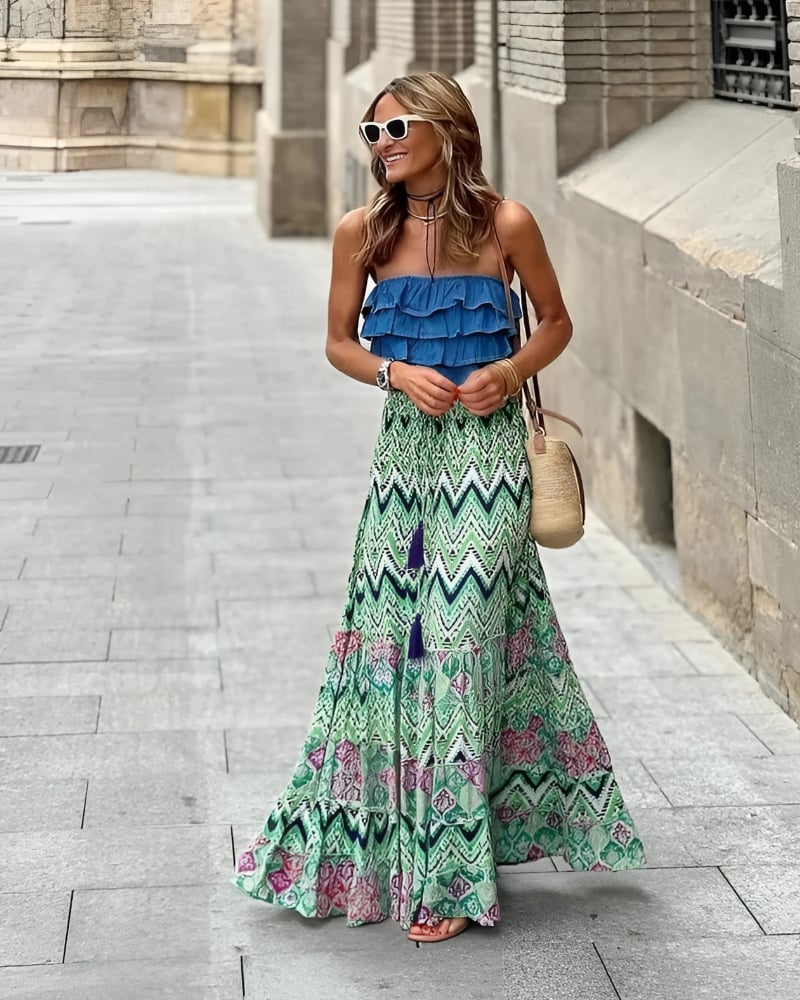 Jupe longue mode vintage décontractée style boho — vue 2