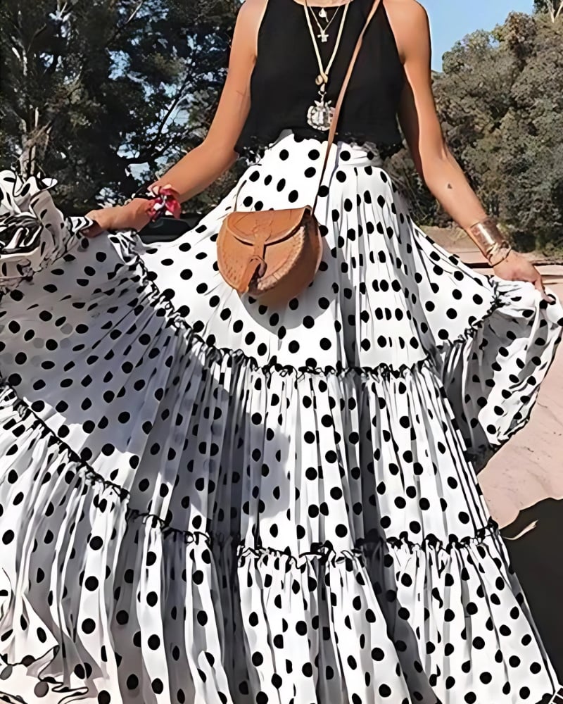 Jupe longue plissée à volants taille haute style bohème — BOHERIS