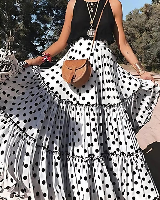 Jupe longue plissée à volants taille haute style bohème — BOHERIS