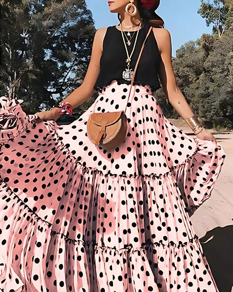 Jupe longue plissée à volants taille haute style bohème — vue 2