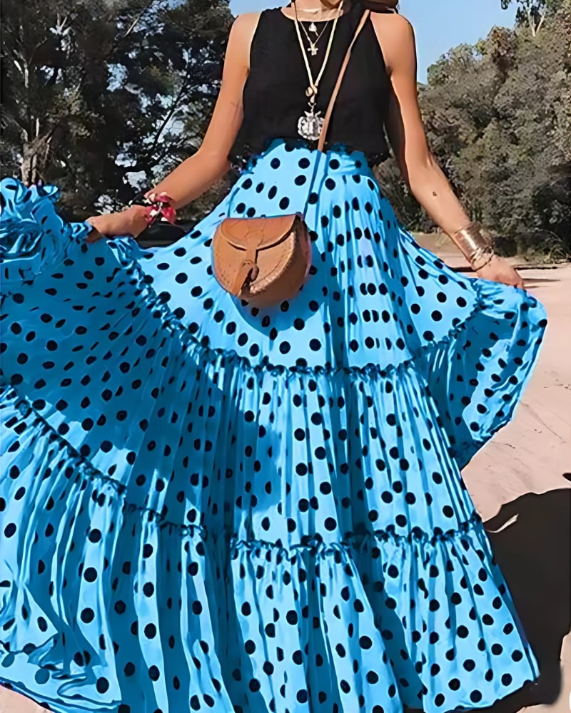 Jupe longue plissée à volants taille haute style bohème — vue 3