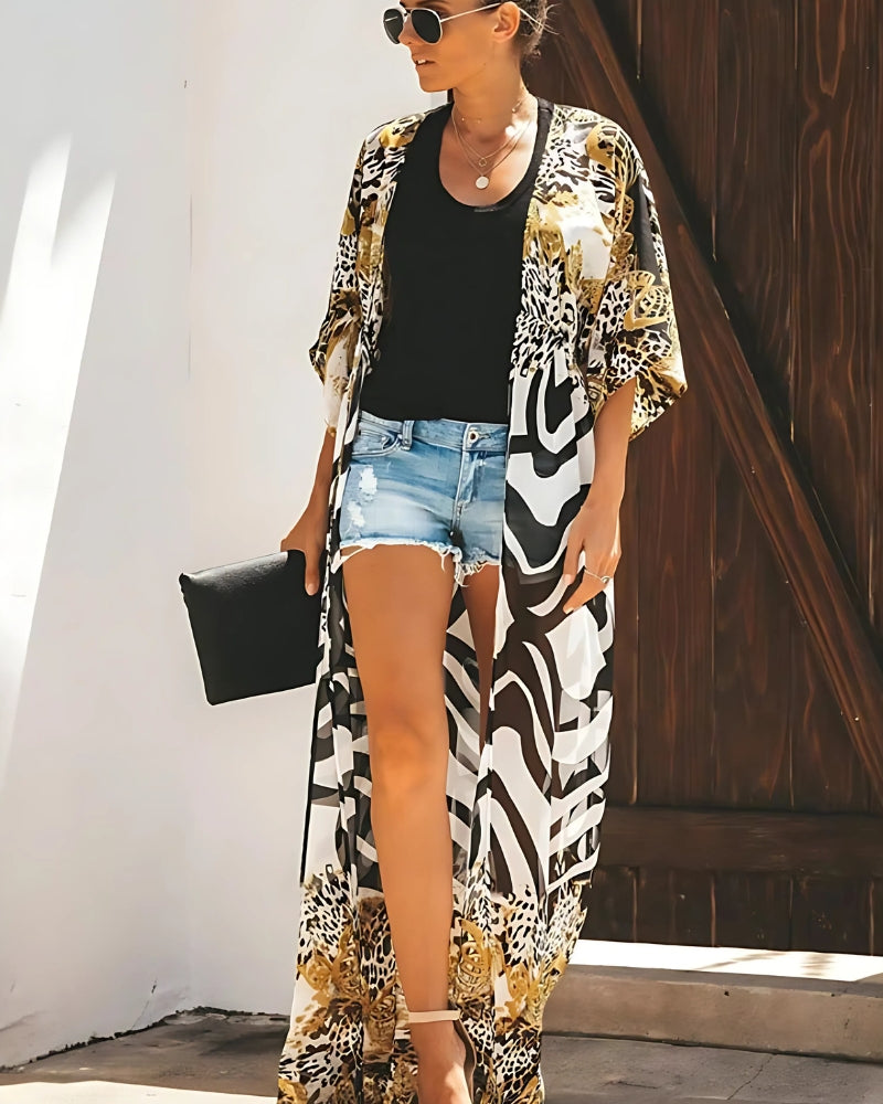 Kimono de plage en mousseline de soie imprimé léopard — vue 3