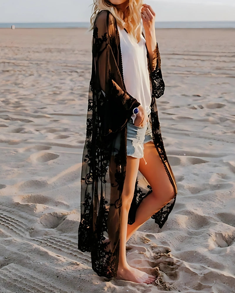 Kimono long en dentelle à manches longues — vue 3