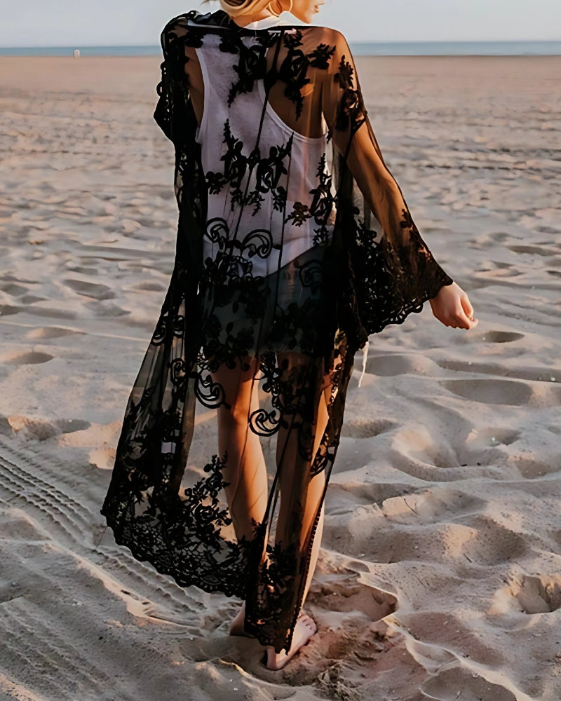 Kimono long en dentelle à manches longues — vue 4