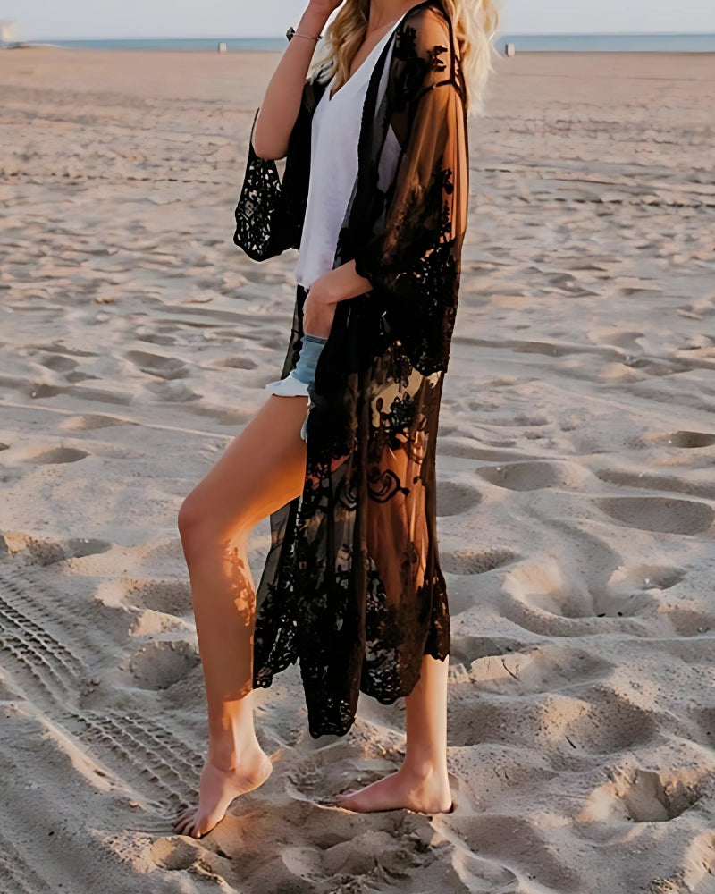 Kimono long en dentelle à manches longues — vue 5