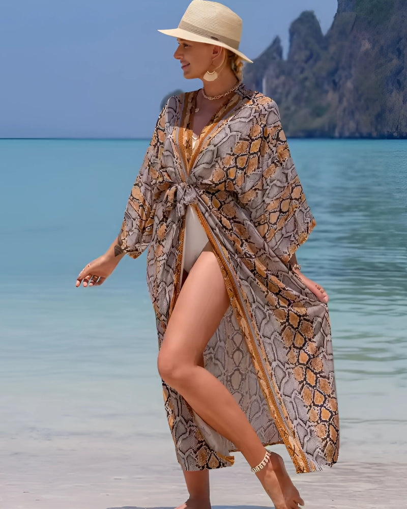 Kimono long imprimé léopard avec ceinture style boho — vue 5