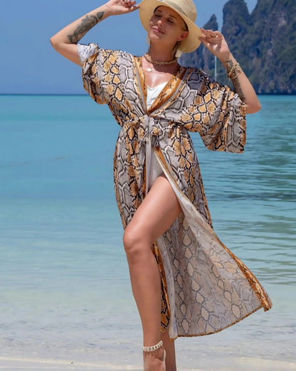 Kimono long imprimé léopard avec ceinture style boho — vue 6