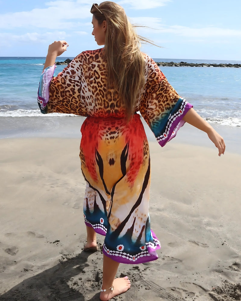 Kimono long imprimé léopard avec ceinture style boho — vue 9