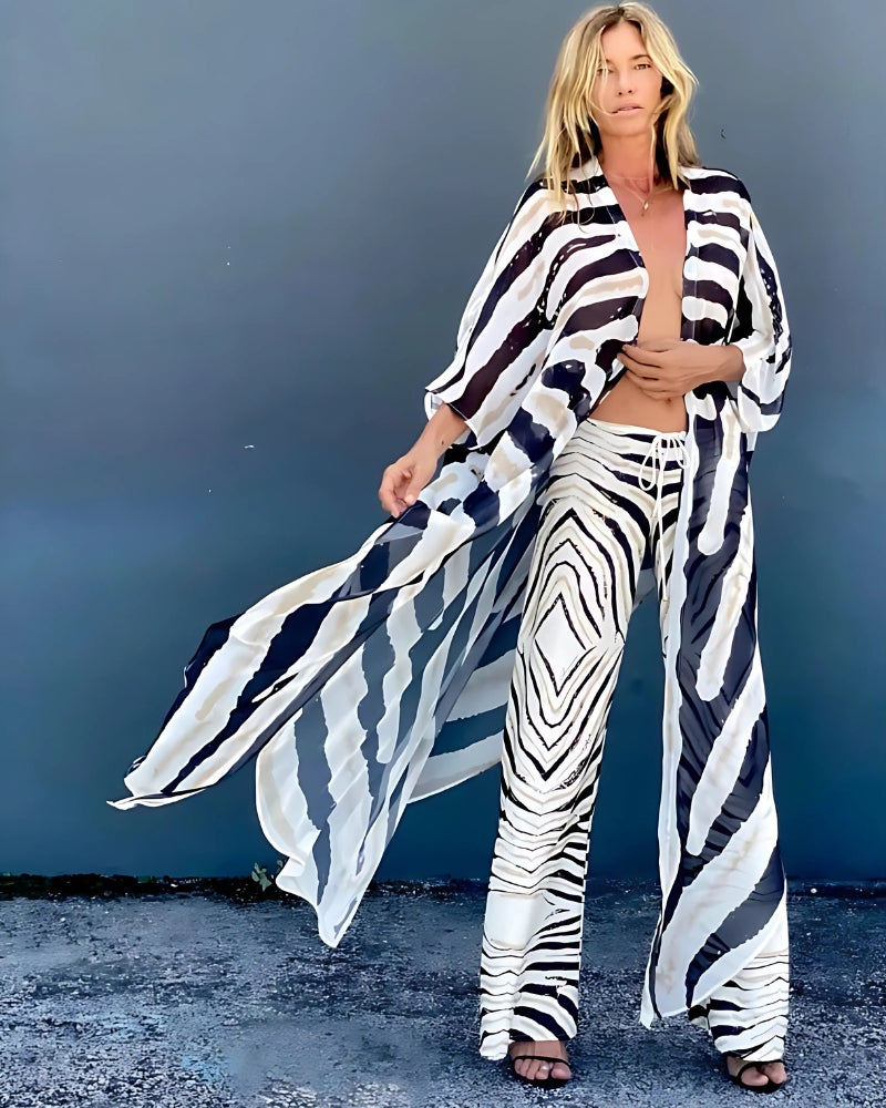 Kimono long style bohème imprimé zèbre — BOHERIS