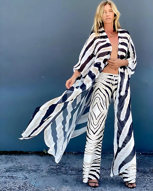 Kimono long style bohème imprimé zèbre — BOHERIS