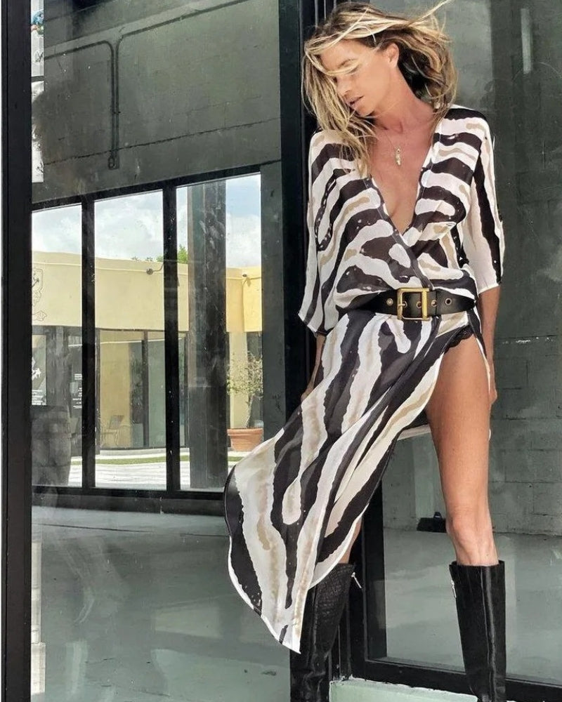 Kimono long style bohème imprimé zèbre — vue 2