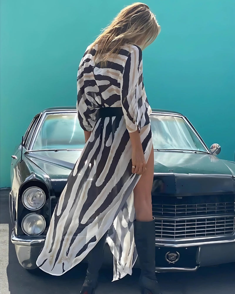 Kimono long style bohème imprimé zèbre — vue 3