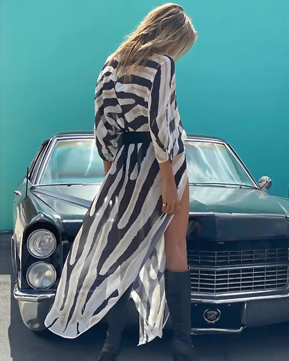 Kimono long style bohème imprimé zèbre — vue 3
