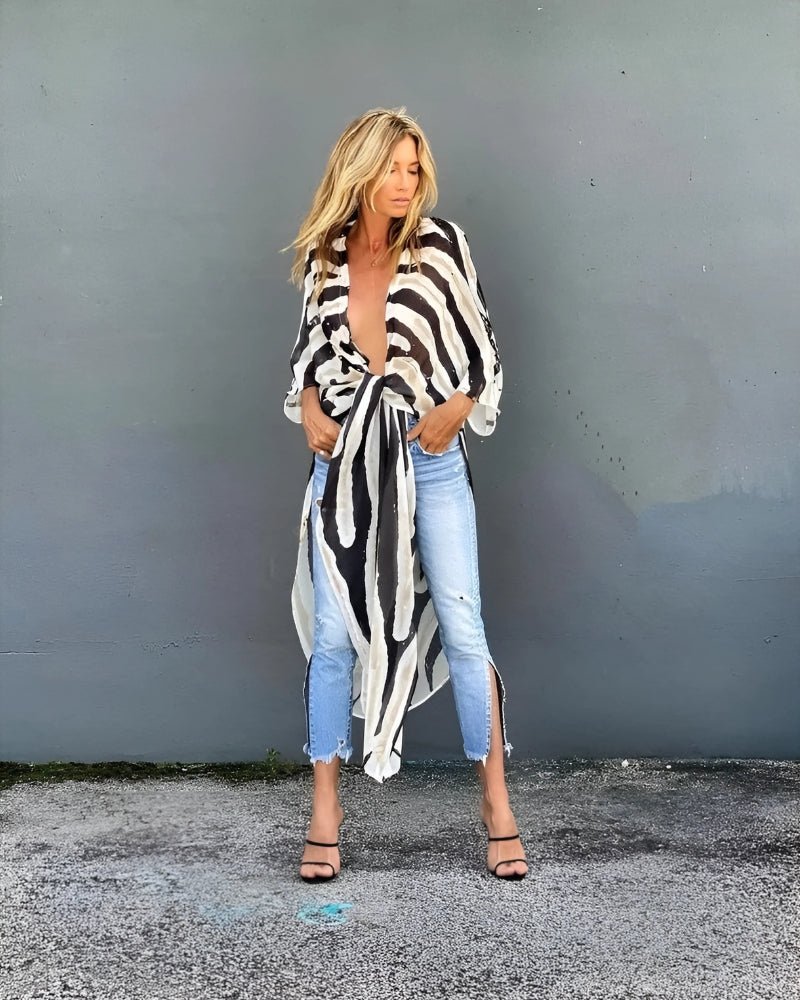 Kimono long style bohème imprimé zèbre — vue 4