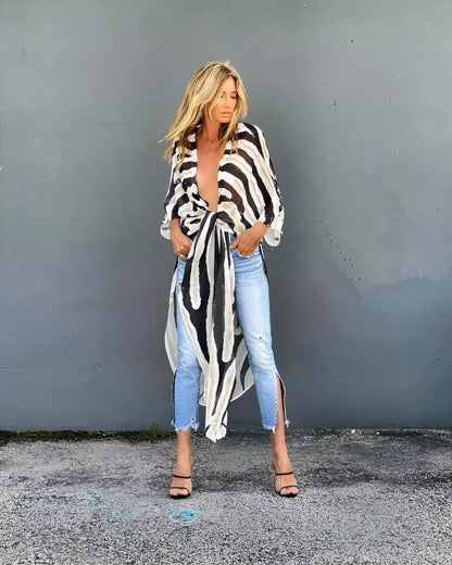 Kimono long style bohème imprimé zèbre — vue 4