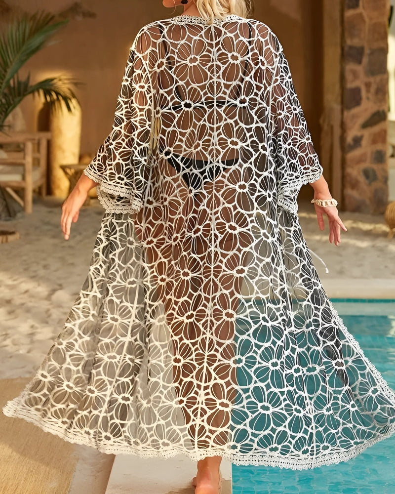 Kimono long transparent en dentelle brodé — vue 10