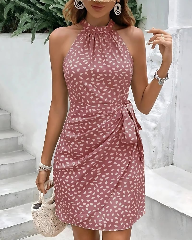 Mini robe à pois sans manches avec lien noué à la taille — vue 5