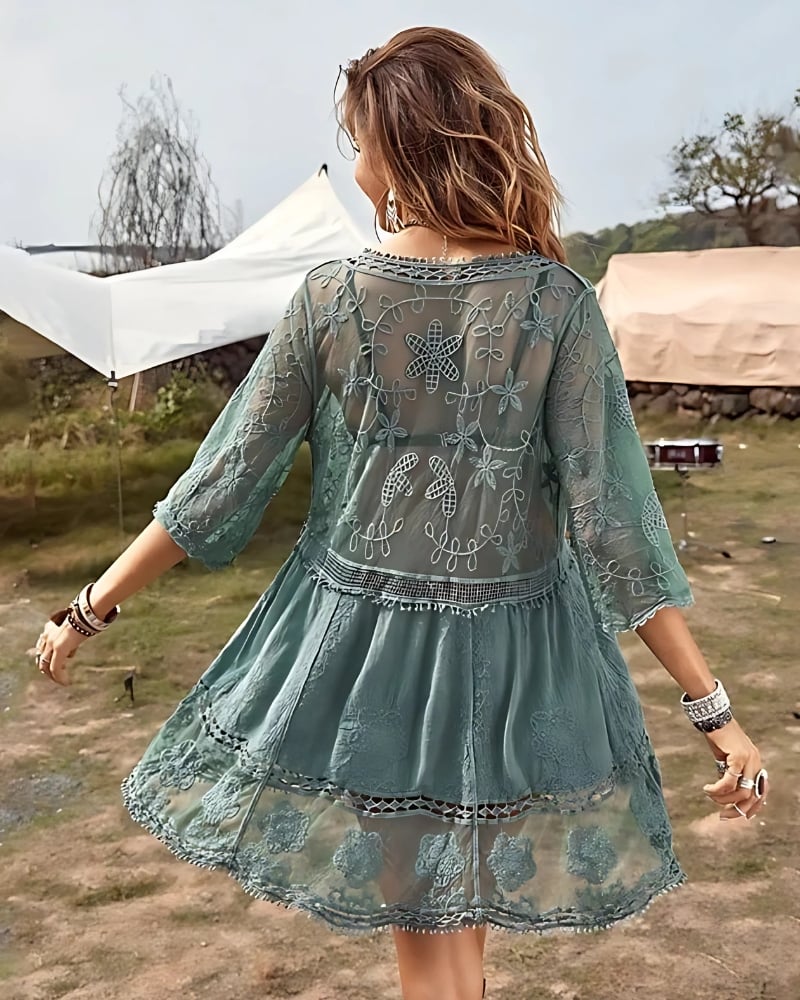 Mini robe en dentelle brodée col v — vue 11