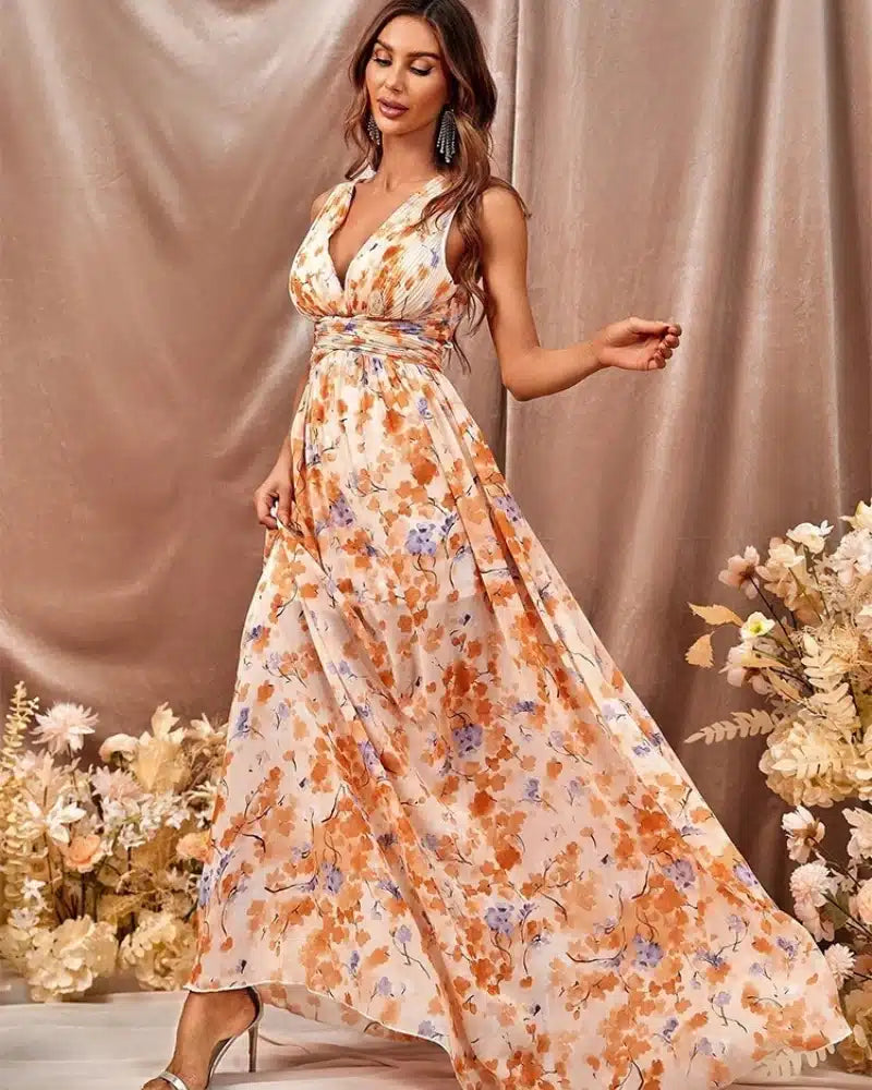 Robe bohème longue et avec motif de fleur — BOHERIS