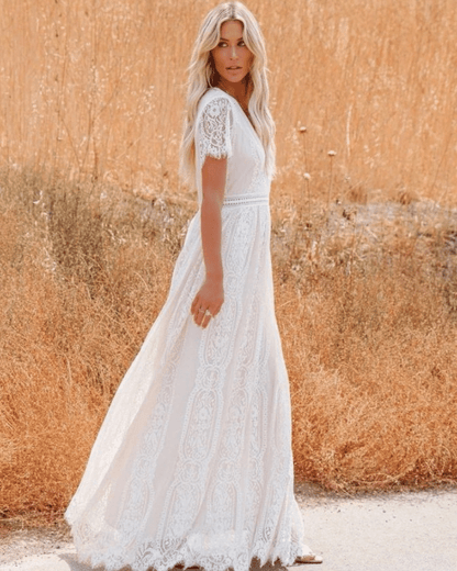Robe champêtre style mariage avec dentelle — vue 3