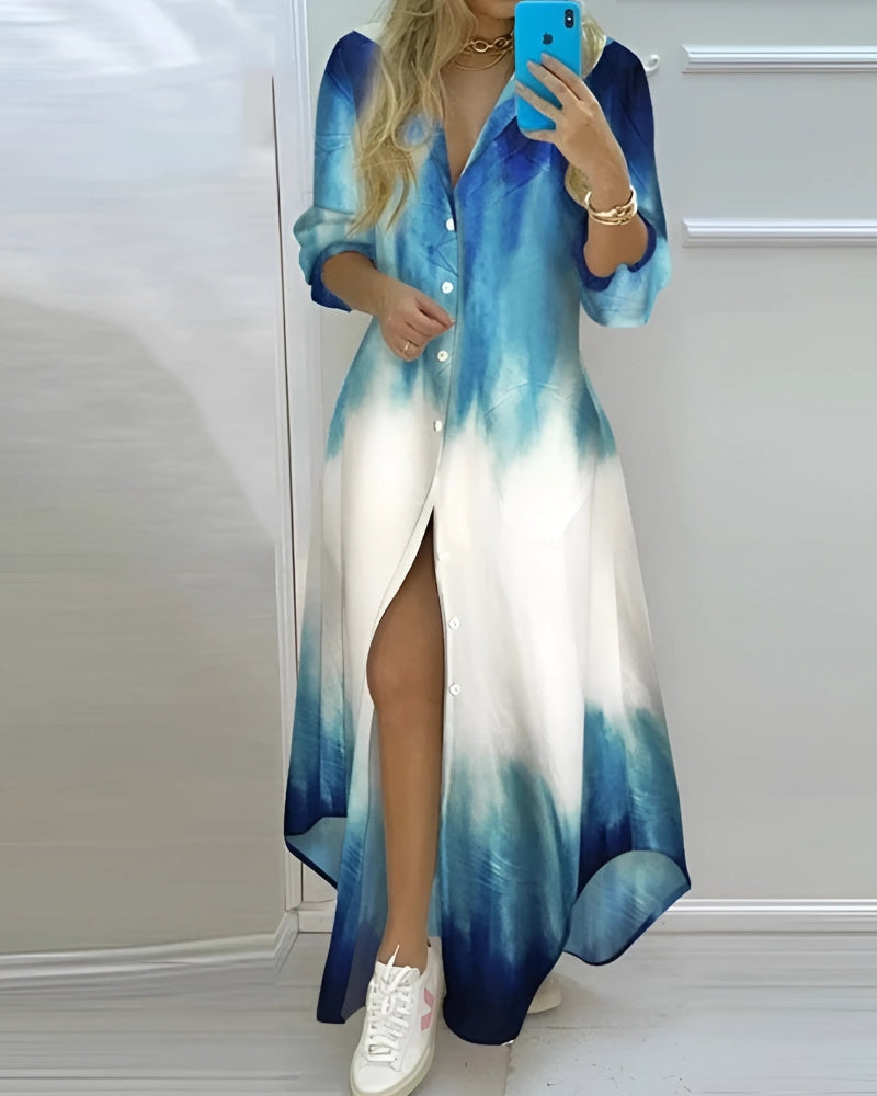 Robe-chemise longue boutonnée décontractée à col rabattu — vue 2